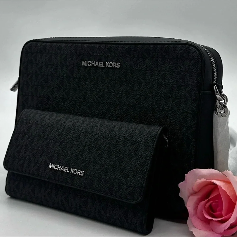 Michael Kors Large EW Crossbody Bag & Large Trifold Wallet Black | BUNDLE SET